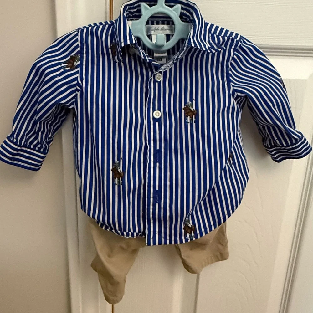 Boys Blue Striped Button-Down Shirt - Polo Embroidere
